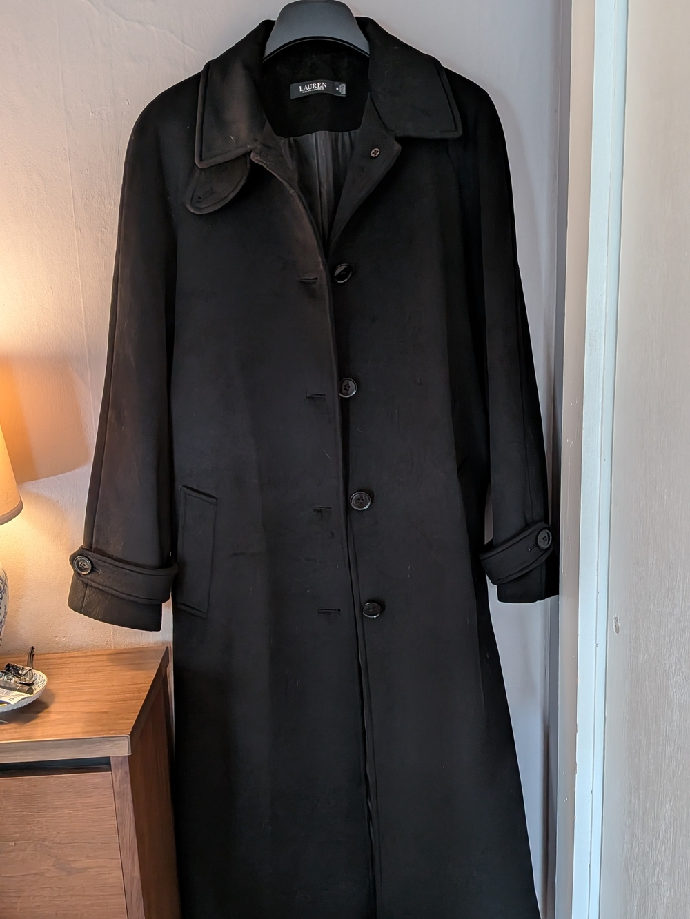 Lauren Ralph Lauren Black Single-Breasted Long Trench Coat